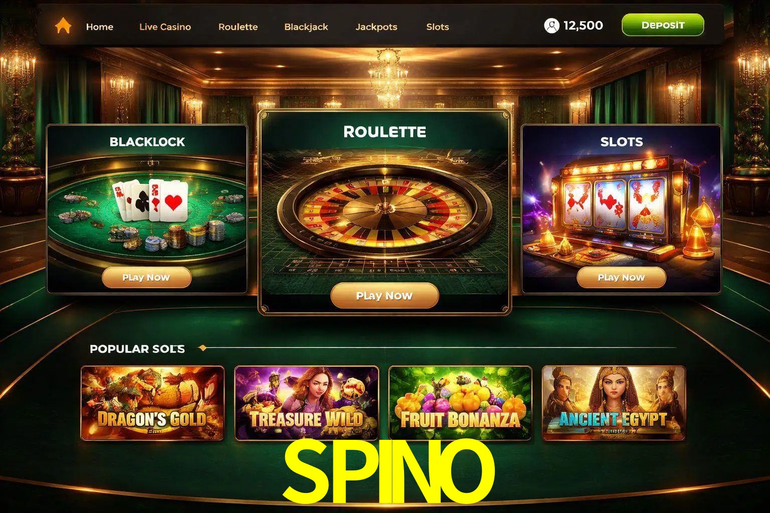 Vista de la plataforma SPINO Casino mostrando categorías organizadas de juegos en línea